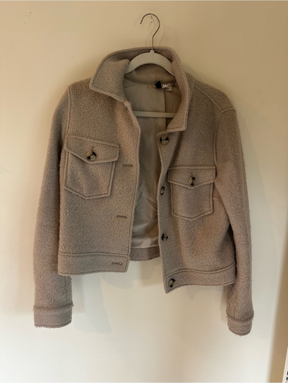 H&M Cream Textured Wool-Blend Jacket